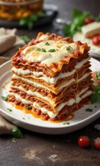 Canvas Print - Layered lasagna with melted mozzarella cheese, , lasagna, baked pasta