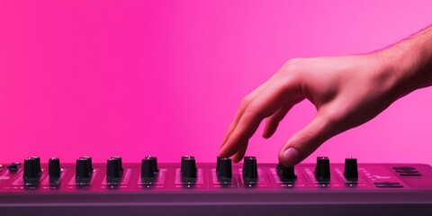 Aufkleber - Vibrant Mixing Console Interface - Glowing Controls in Neon Pink for Live Audio Production and Stress-Free Entertainment Environments Youthful, Creative, Innovative Sound Management
