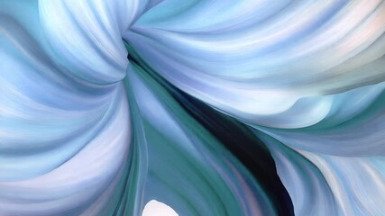 Aufkleber - The petals of a fantastic abstract flower in animation open smoothly to create an image of light, airy streams of light blue fabric. Complex shimmering petals add depth