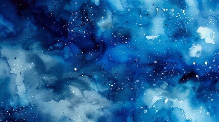 Wall Mural - luminous cosmic watercolor background with swirling blue nebulae, dreamy starry undertones, and ethe