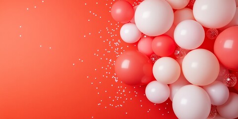 Poster - Maximalist Party Decor Intricate Balloon Sculptures with Confetti on Bold Hue - Visual Merchandising for Event Planners and Celebration Designers
