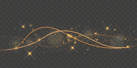 Aufkleber - Light sparkle glitter shine glow with golden wavy light trails, glowing particles, and sparkling effects on a transparent background.