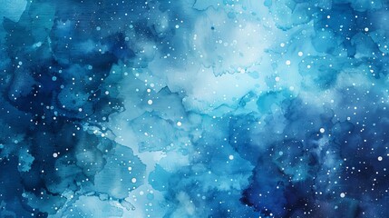 Wall Mural - luminous cosmic watercolor background with swirling blue nebulae, dreamy starry undertones, and ethe