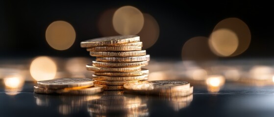 Fototapete - Gleaming Financial Graph Display Stacked Gold Coins with Illuminated Background Modern Investment Visuals and Secure Banking Content for Business Innovation