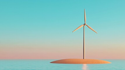 Wall Mural - sustainable energy solutions, tranquil wind turbine on isolated island with calm water and gorgeous 