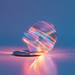 Fototapete - Neon Revival 2000s Music Nostalgia with Floating Shattered CDs in Metal-Finish Vibes - Futuristic Visuals for Digital Marketing and Cybersecurity Awareness