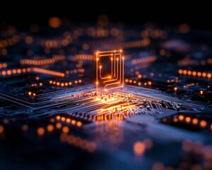 Leinwandbilder - Futuristic Cybersecurity Display Glowing Circuit Lock on High-Tech Board - Virtual Data Protection Visualization for Advanced Business Security Solutions