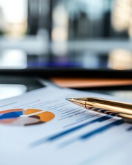 Leinwandbilder - Minimalist Workspace Design Financial Reports with Vibrant Charts on Glass Desk - Innovative Market Analysis and Tech Application in Modern Office Environments