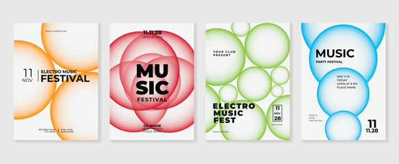 Wall Mural - music poster design background vector set. electro sound cover template with vibrant abstract gradie