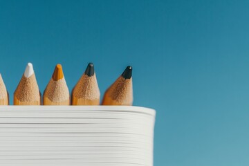 Poster - Minimalist Study Space Stack of Pencils Against Sky Blue Background - Modern Academic Content and Creative Workspace Design for Educational Branding