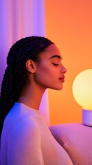 Aufkleber - Dynamic Smart Lighting Bedroom Aesthetics Color-Changing LED with Textured Fabrics - Modern Sustainable Design for Tech-Enhanced Home Living and Voice-Controlled Comfort