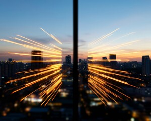 Fototapete - Futuristic Cityscape with Dynamic Light Trails Urban Innovation in Night Surveillance and Security Tech Enhancing Metropolitan Safety and Monitoring Systems