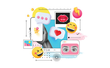 contemporary halftone collage. app development concept with ui ux elements collage for web banner op