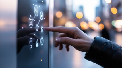 Aufkleber - Interactive Public Hygiene Sleek Digital Sanitizing Station with LED Display in Urban Street - Enhancing Urban Health and Safety Solutions for Modern Cities