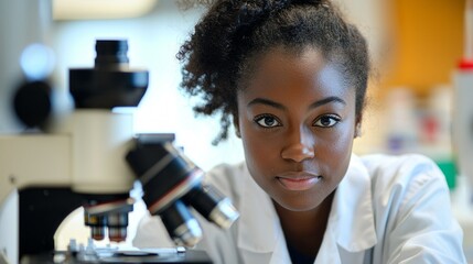 Wall Mural - in a modern laboratory, a dedicated scientist examines data through a high-powered microscope, embod