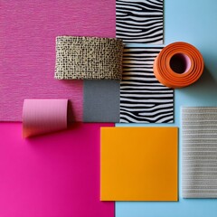 Poster - Contemporary Fabric and Finish Display Vibrant Textures and Patterns for Modern Interior Design - Material Specification for Commercial Spaces and Creative Inspiration