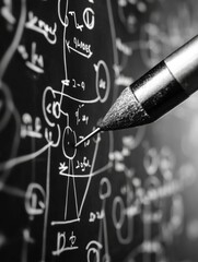 Leinwandbilder - Monochrome Educational Chalkboard Display Mathematical Formulas and Geometric Sketches with Chalk Iconography - STEM Learning Tools for Innovative Digital Content and Academic Environments