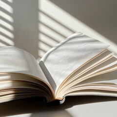 Aufkleber - Minimalist Open Textbook on Sunlit Desk with Natural Paper Texture - Enhancing Academic Study and Knowledge Acquisition for Modern Learning Spaces