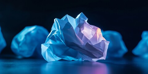 Leinwandbilder - Geometric Workspace Decor Crumpled Blue Paper with Glowing Element - Innovation Strategy and Creative Problem Solving for Educational Content and Business Workshops