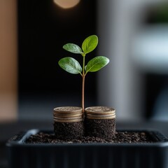 Aufkleber - Eco-Finance Growth Visualization Digital Graph of Coins and Seedlings on Textured Earth - Sustainable Investment Content for Modern Financial Strategies