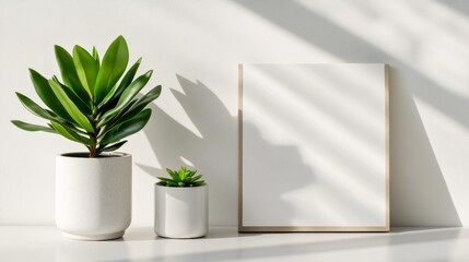 Leinwandbilder - Modern Minimalist Desk White Workspace with Laptop and Succulent - Remote Work Efficiency and Digital Productivity Content, Professional Office Design for Business Growth
