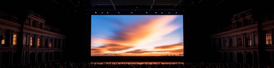 Fototapete - Immersive Digital Venue Panoramic Presentation Screen in Neoclassical Setting - Elevating Diplomatic Summits and International Conferencing with Integrated Audio Visual Design