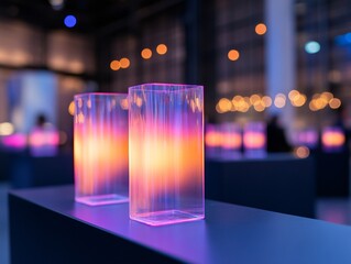 Fototapete - Futuristic Event Space Design Transparent Acrylic Lighting Accents in Contemporary Venue - Showcase for Dynamic Business Events and Visual Marketing Aesthetics