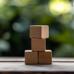 Poster - modern office decor minimalist wooden block arrangement on rustic desk - enhancing professional spac