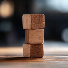Leinwandbilder - Rustic Office Decor Stacked Wooden Blocks on Desk Highlighting Inclusion Concepts - Modern Educational Displays and Collaborative Workspaces