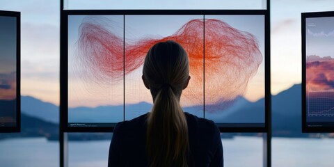 Leinwandbilder - Data-Driven Collaborative Workspace Interactive Presentation Screen with Environmental Metrics - Innovative Corporate Strategy and Sustainable Business Planning Solution