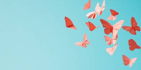 Poster - Contemporary Art Wall Decor Origami Paper Butterflies on Aqua - Dynamic Interior Design for Workspace Transformation and Creative Branding Solutions