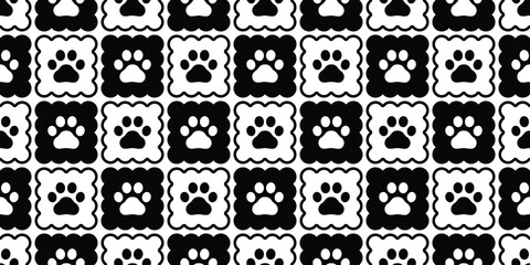 Wall Mural - checked seamless pattern dog paw footprint cracker vector cartoon doodle tile background gift wrappi