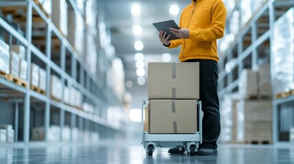 Aufkleber - Streamlined Logistics Automated Robotic Carts in Industrial Warehouse - Efficiency and Innovation with Sleek Metal Framework for Modern Supply Chain Management