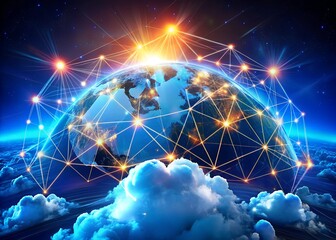 Wall Mural - futuristic network of cloud computing and blockchain technology - a vibrant 3d polygonal illustratio