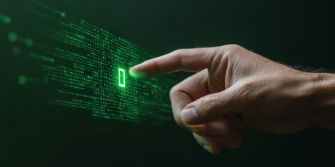 Poster - Futuristic Cybersecurity Visualization Digital Lock Hologram on Outstretched Hand - Advanced Tech Interfaces for Cutting-Edge Information Security and Corporate Cyber Defense