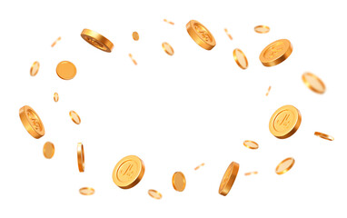 Wall Mural - 3d flying golden saudi riyal coins with different angles. stock vector illustration on isolated back