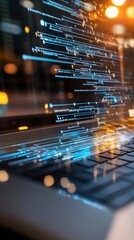Aufkleber - Futuristic Cybersecurity Interface Illuminated Keyboard with Digital Sequences on Metal - Advanced Tech Solutions and Secure Networking for Modern Business