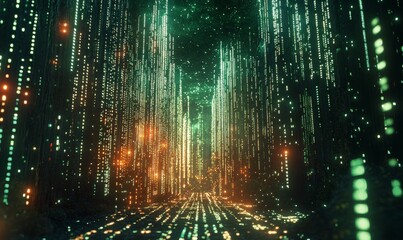 Wall Mural - in the field of big data code, abstract information streams flow. showcasing a cyber network of neur