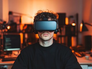Fototapete - Industrial Tech Vision Candid VR Developer in Urban Studio - Enhancing Software Innovation and Immersive Product Design