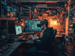 Aufkleber - Raw Digital Innovation Young Developer in VR Glasses Coding in Industrial Studio - Enhancing Creative Coding and Immersive Tech Solutions for Dynamic Business Environments