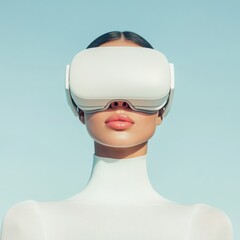 Leinwandbilder - Futuristic VR Innovation Confident Female Entrepreneur in Sleek White Tech Gear - Empowering Digital Leadership and Modern Business Strategy in AI and Virtual Reality Fields