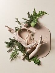 Poster - Organic Biodesign Accents Flexible LED A Monogram with Natural Wood and Greenery - Sustainable Interior Art for Modern Workspace Innovation and Nature-Inspired Branding