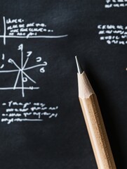 Leinwandbilder - Chalkboard Aesthetic Geometric and Mathematical Formulas with Wooden Pencil - STEM Education Content and Innovative Teaching Tools for Modern Classrooms