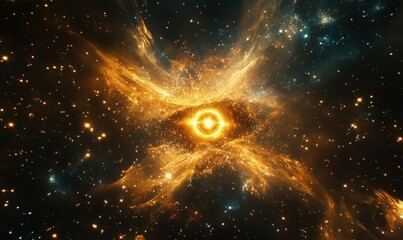 Wall Mural - abstract cosmic design featuring a single glowing eye surrounded by vibrant stars and celestial patt