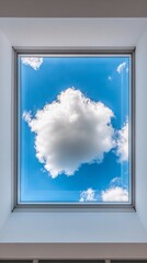 Poster - Contemporary Framework Angled Skylight Window with Cloud View - Architectural Glass and Modern Design for Sustainable Offices and Zen Interior Enhancement