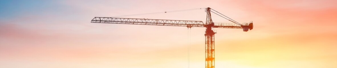 Aufkleber - Contemporary Urban Silhouette Steel Crane at Sunset for Real Estate Development and Construction Marketing - Investment Showcase in Expanding Modern Metropolis
