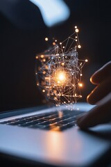 Poster - Futuristic Identity Management Digital Network Sphere on Laptop - Secure Access and Multi-Factor Authentication for Modern Tech and Business Innovation