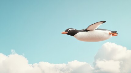 Poster - Futuristic Aesthetic Interactive VR Experience with High-Resolution Robotic Penguin in Digital Blue Skies - Tech Innovation for Entertainment and Education