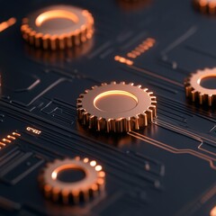 Leinwandbilder - Futuristic Copper Gear Network Sleek Black Circuit Design for Advanced Tech Integration in Digital Services - Enhancing Systems and Modern Business Infrastructure