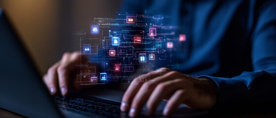 Fototapete - Futuristic Cybersecurity Interface Digital Command Center with Threat Detection and System Status - Advanced Tech Insights for Modern Business Security and Data Protection
